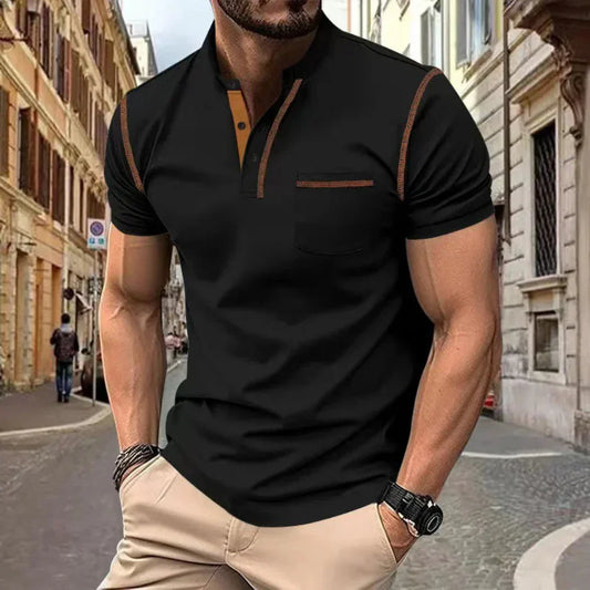 VierraSol | Camisa Henley de Cuello Band para Hombre con Bolsillo en el Pecho