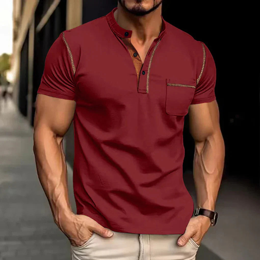 VierraSol | Camisa Henley de Cuello Band para Hombre con Bolsillo en el Pecho