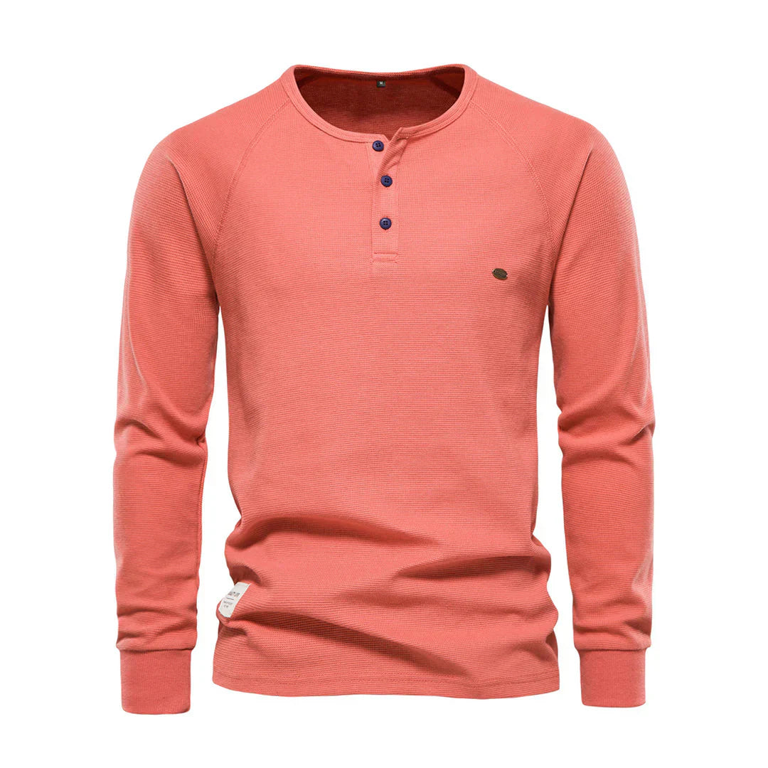 VierraSol | Camisa Henley de Manga Larga para Hombre con Cuello de Botón