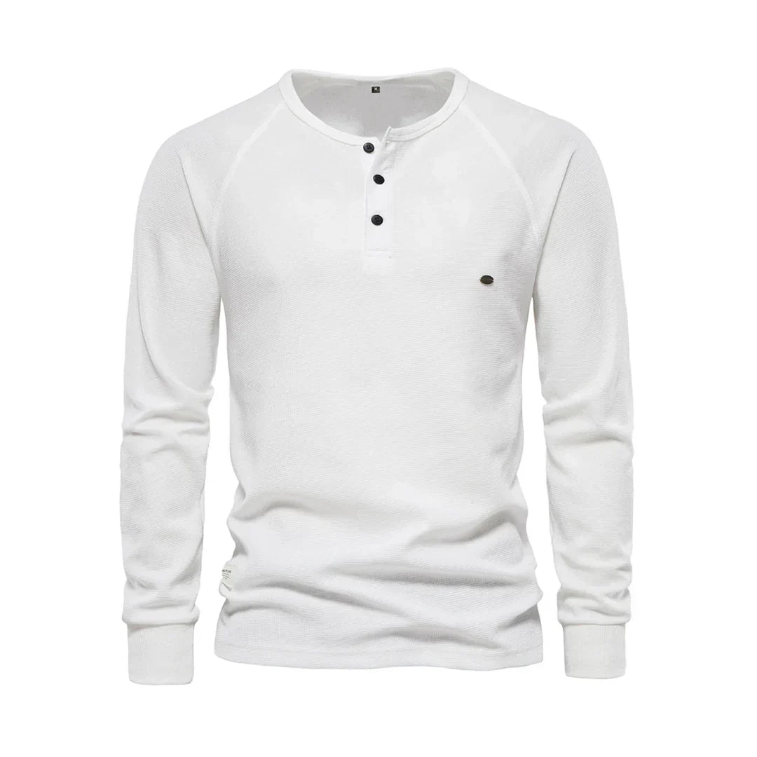 VierraSol | Camisa Henley de Manga Larga para Hombre con Cuello de Botón