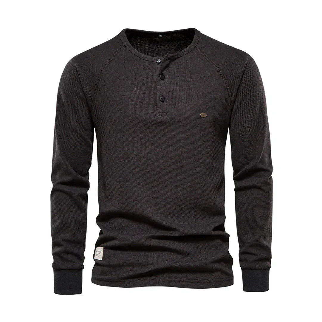 VierraSol | Camisa Henley de Manga Larga para Hombre con Cuello de Botón