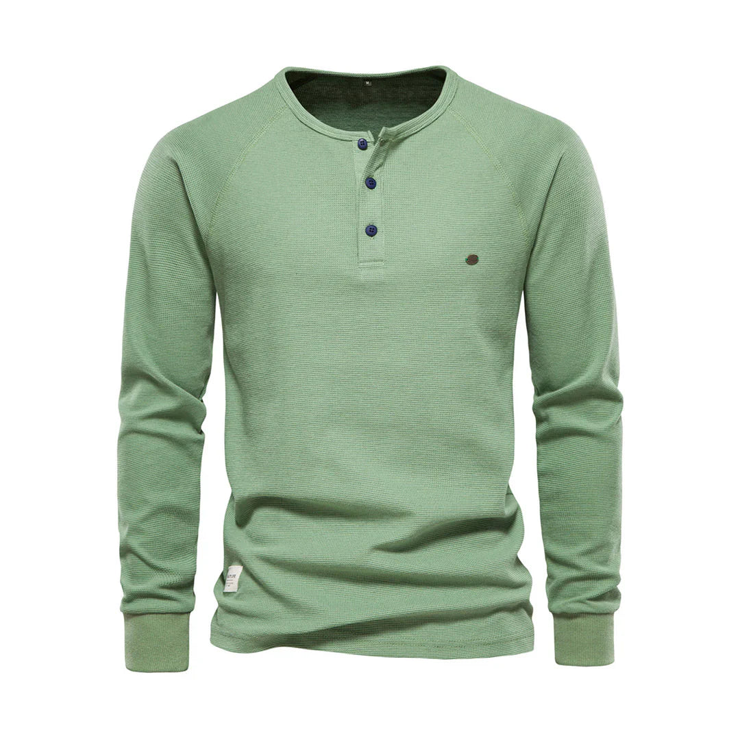 VierraSol | Camisa Henley de Manga Larga para Hombre con Cuello de Botón