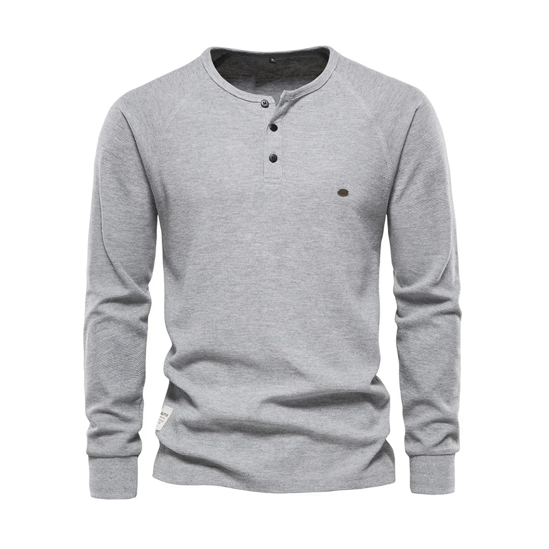 VierraSol | Camisa Henley de Manga Larga para Hombre con Cuello de Botón