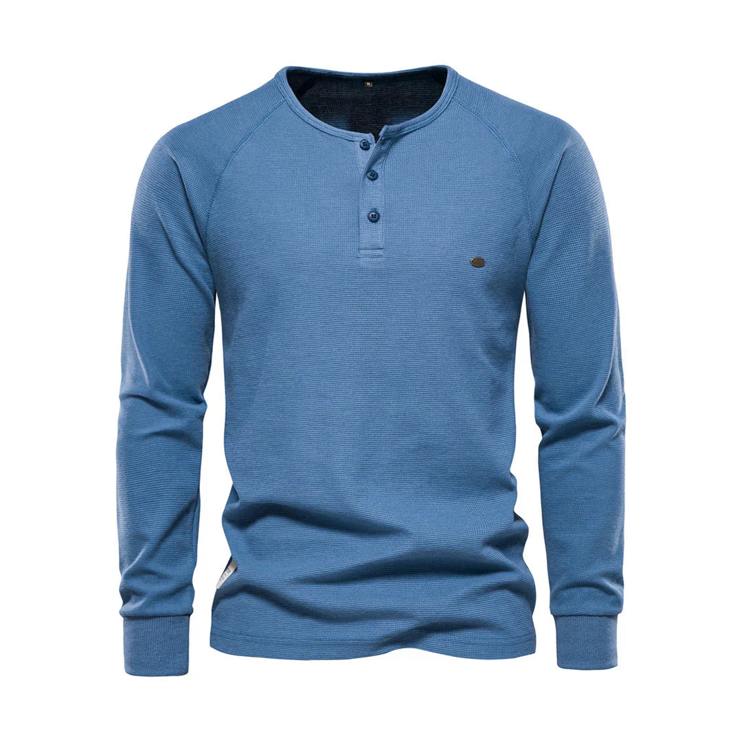 VierraSol | Camisa Henley de Manga Larga para Hombre con Cuello de Botón
