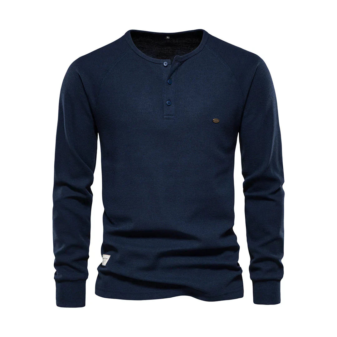 VierraSol | Camisa Henley de Manga Larga para Hombre con Cuello de Botón