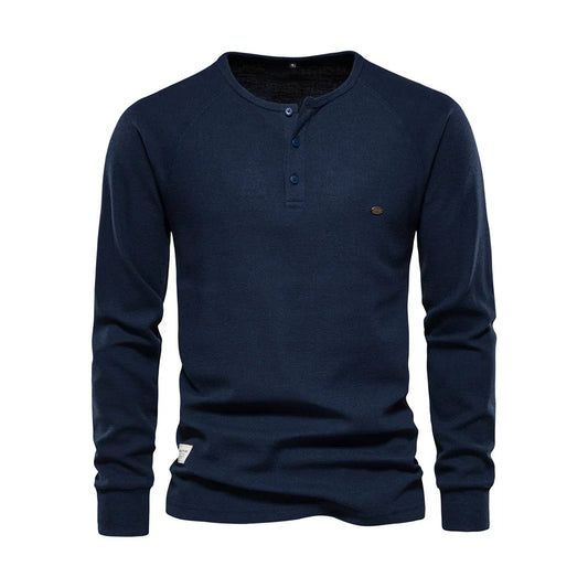 VierraSol | Camisa Henley de Manga Larga para Hombre con Cuello de Botón