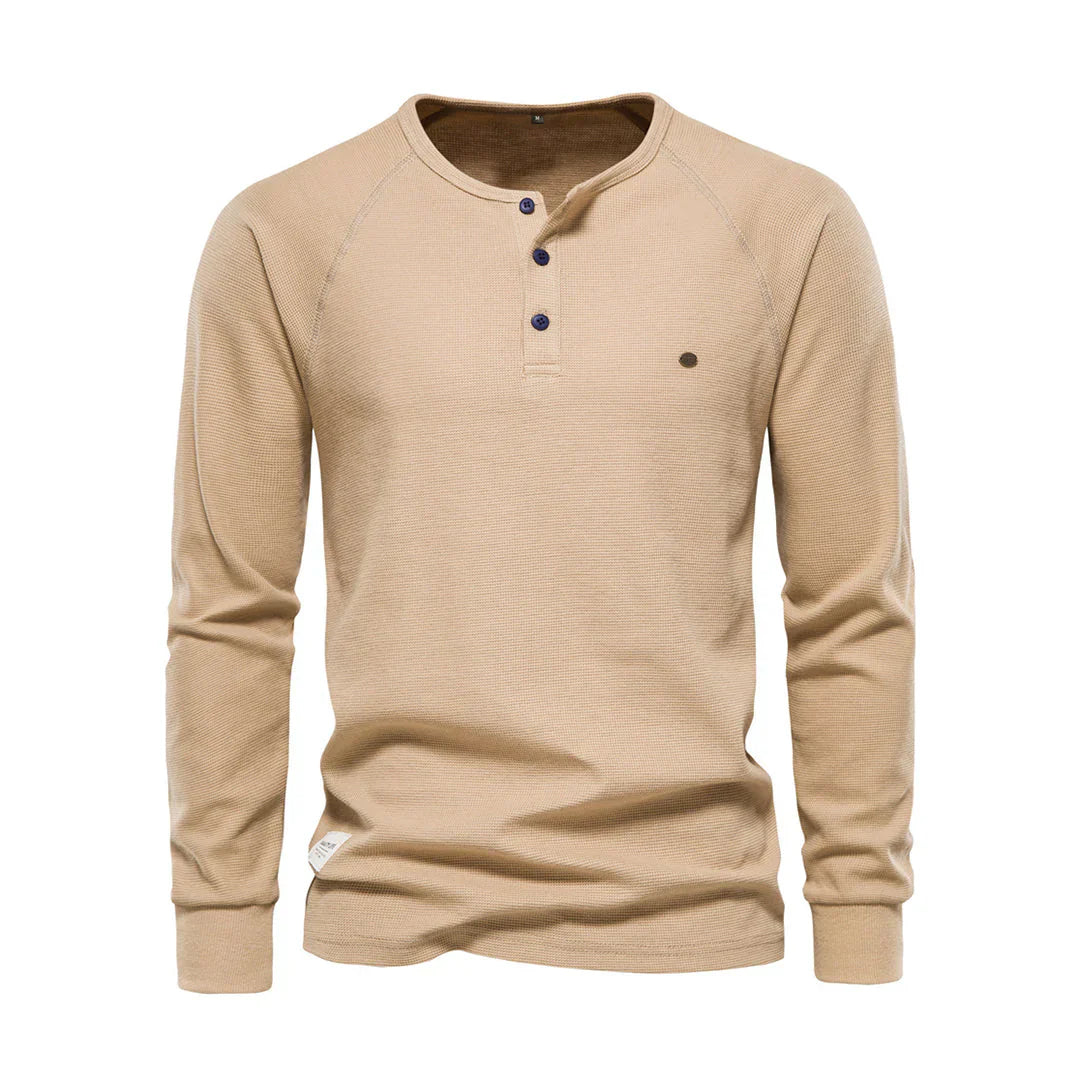 VierraSol | Camisa Henley de Manga Larga para Hombre con Cuello de Botón