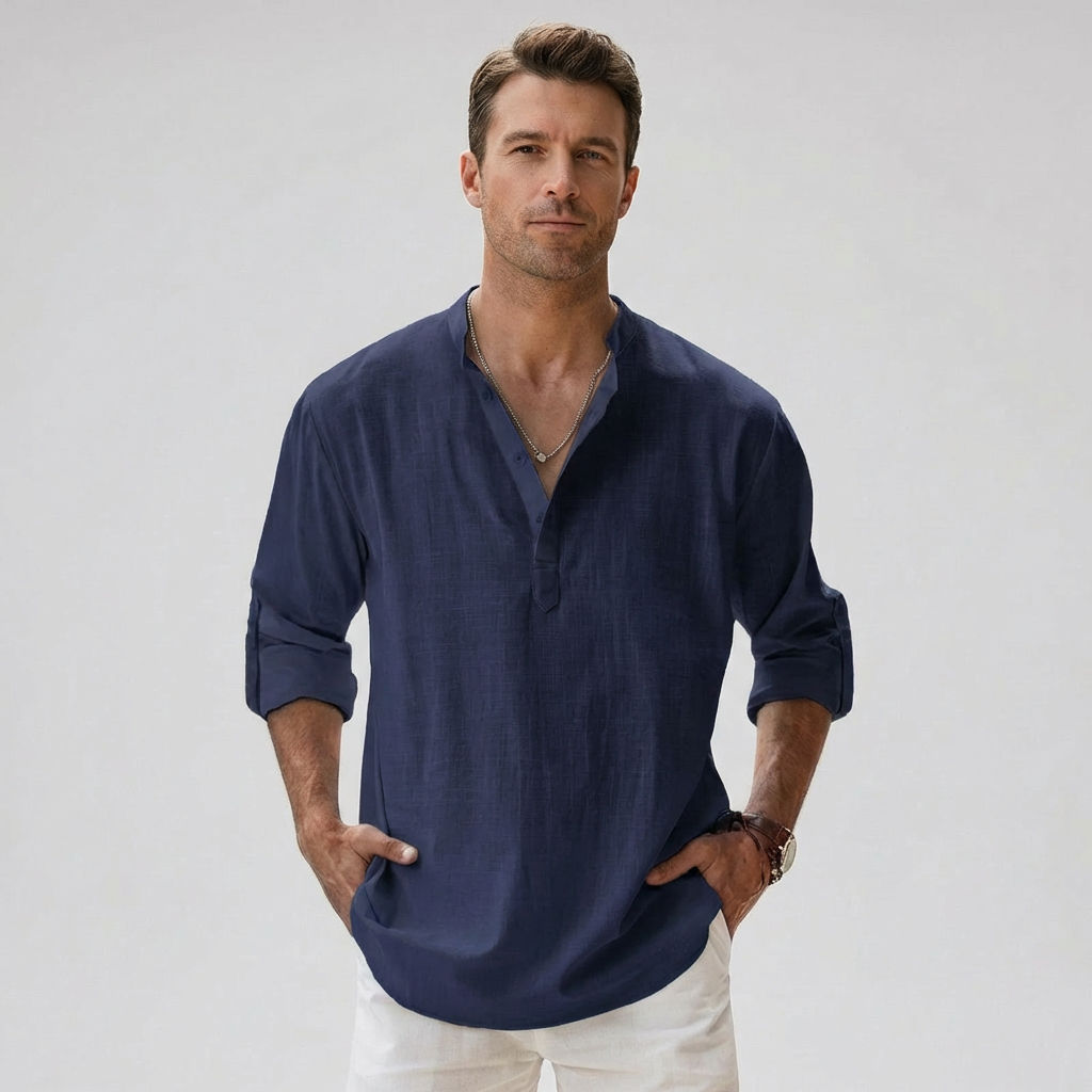VierraSol | Camisa Henley para Hombre con Cuello de Botones