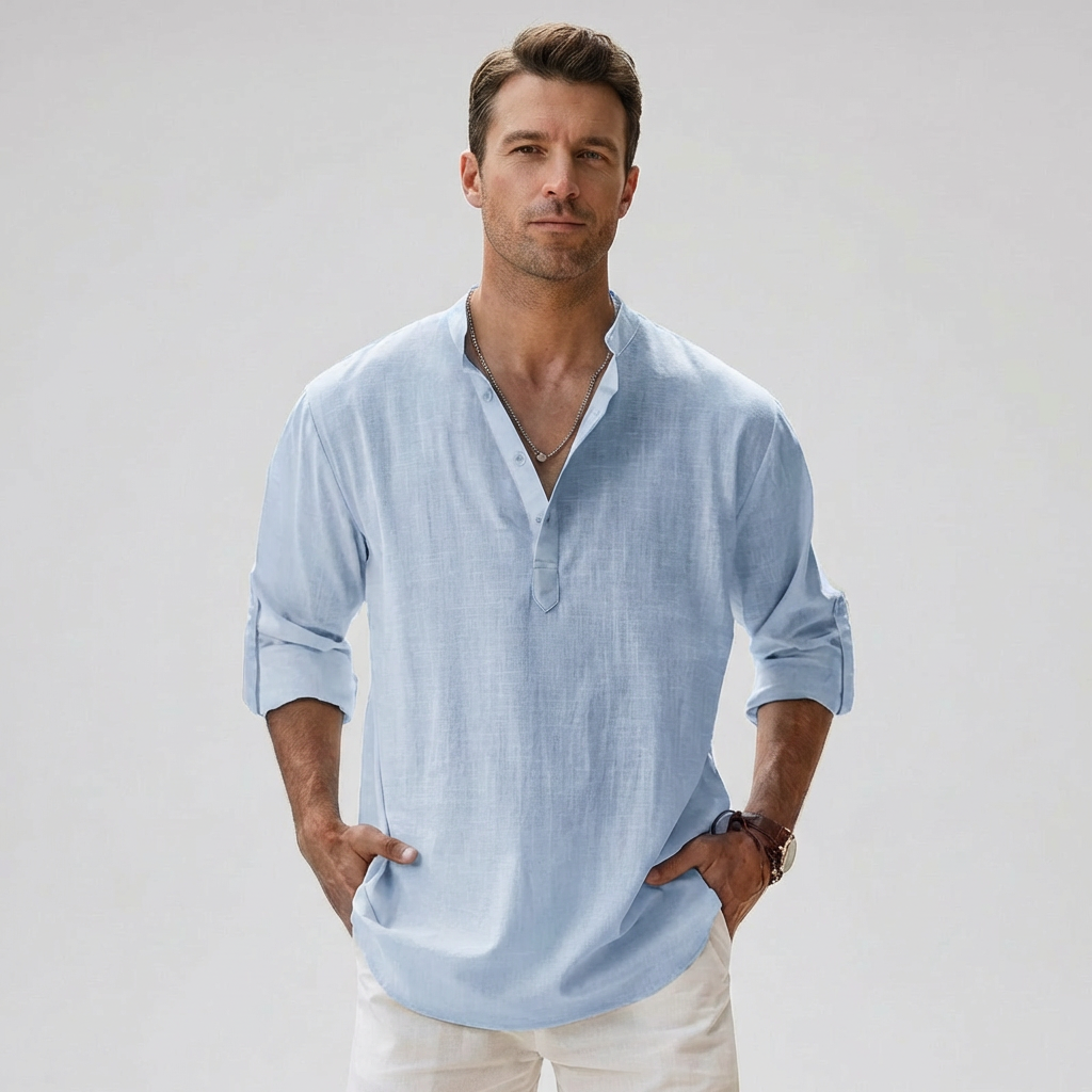VierraSol | Camisa Henley para Hombre con Cuello de Botones