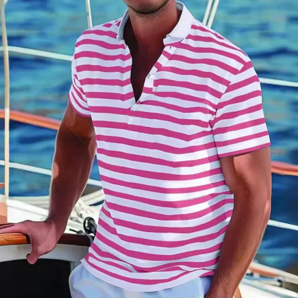 VierraSol | Camisa Polo de Rayas para Hombre con Cuello Abierto