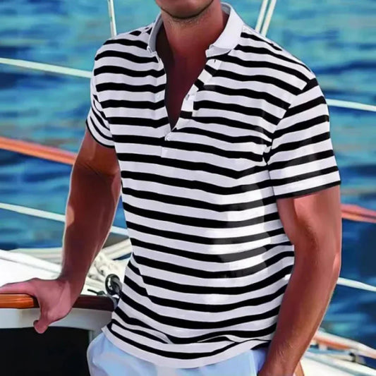 VierraSol | Camisa Polo de Rayas para Hombre con Cuello Abierto