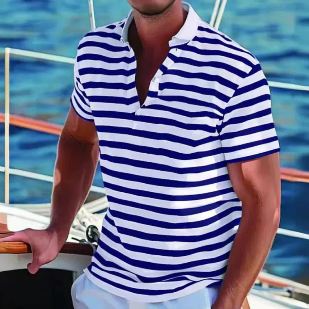 VierraSol | Camisa Polo de Rayas para Hombre con Cuello Abierto