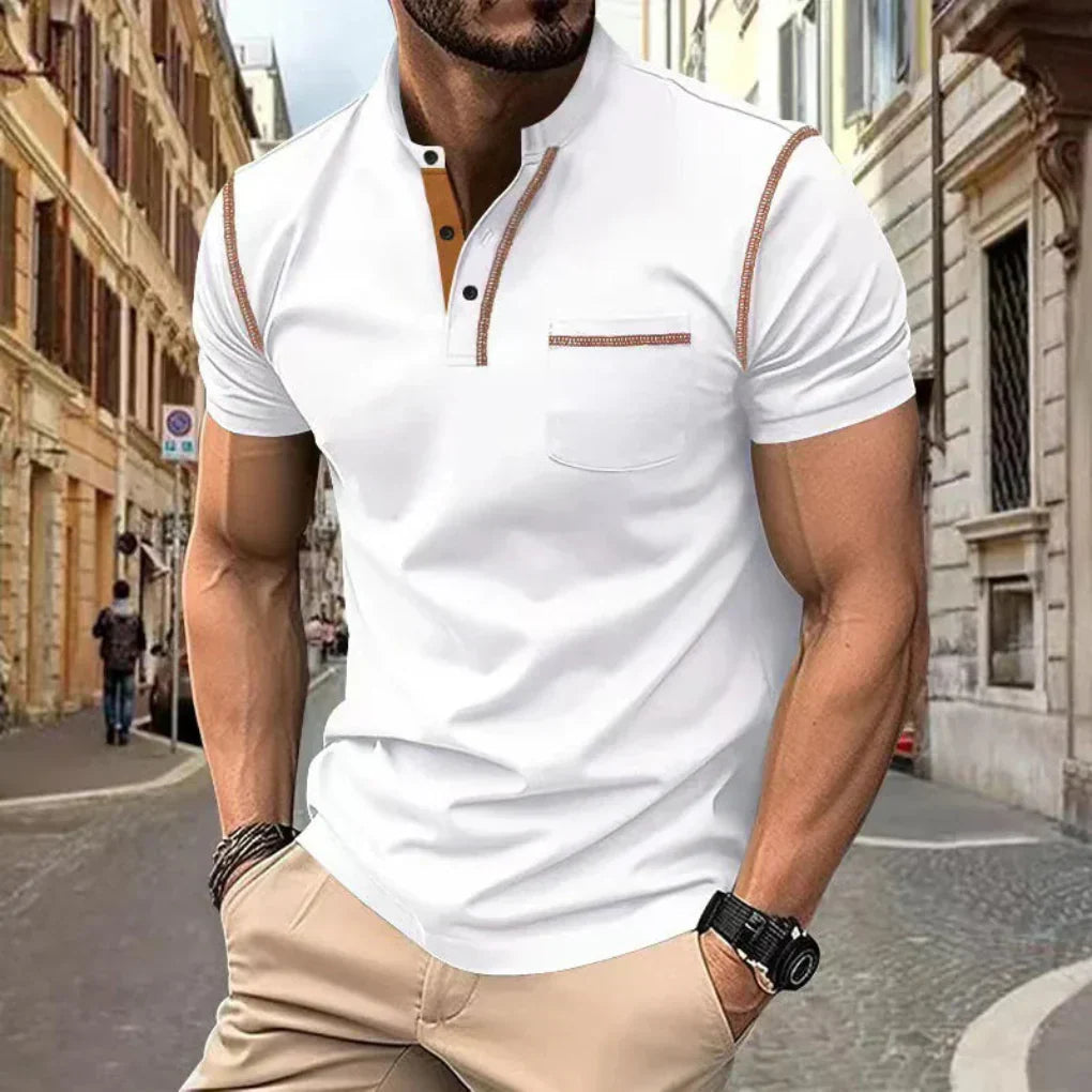 VierraSol | Camisa Polo Henley para Hombre con Costuras en Contraste