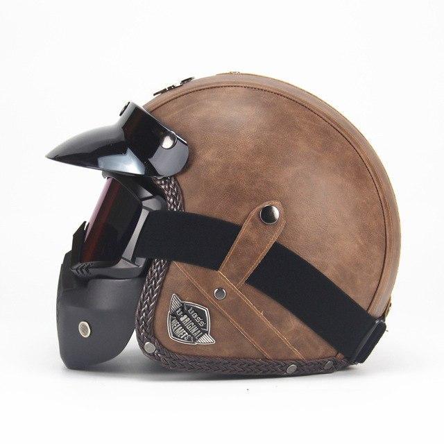 VierraSol | Casco de motocicleta retro vintage de cara abierta con máscara de gafas