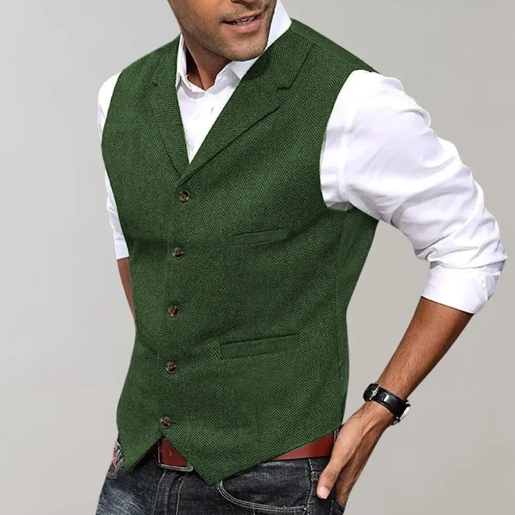 VierraSol | Chaleco de Traje para Hombre en Pata de Gallo con Cuello de Solapa