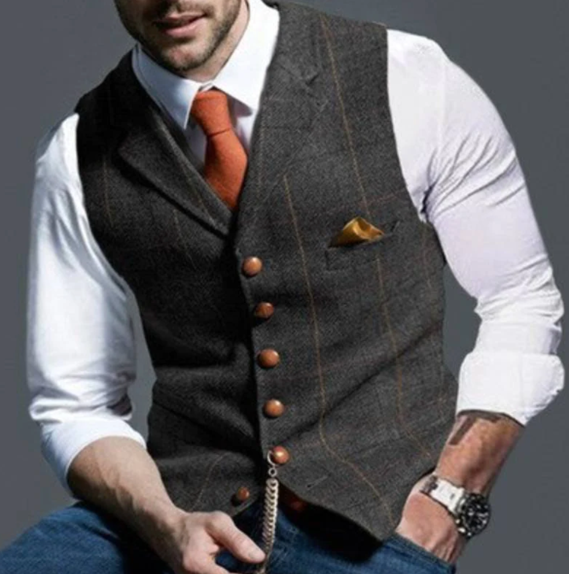 VierraSol | Chaleco de Tweed para Hombre con Botones Frontales