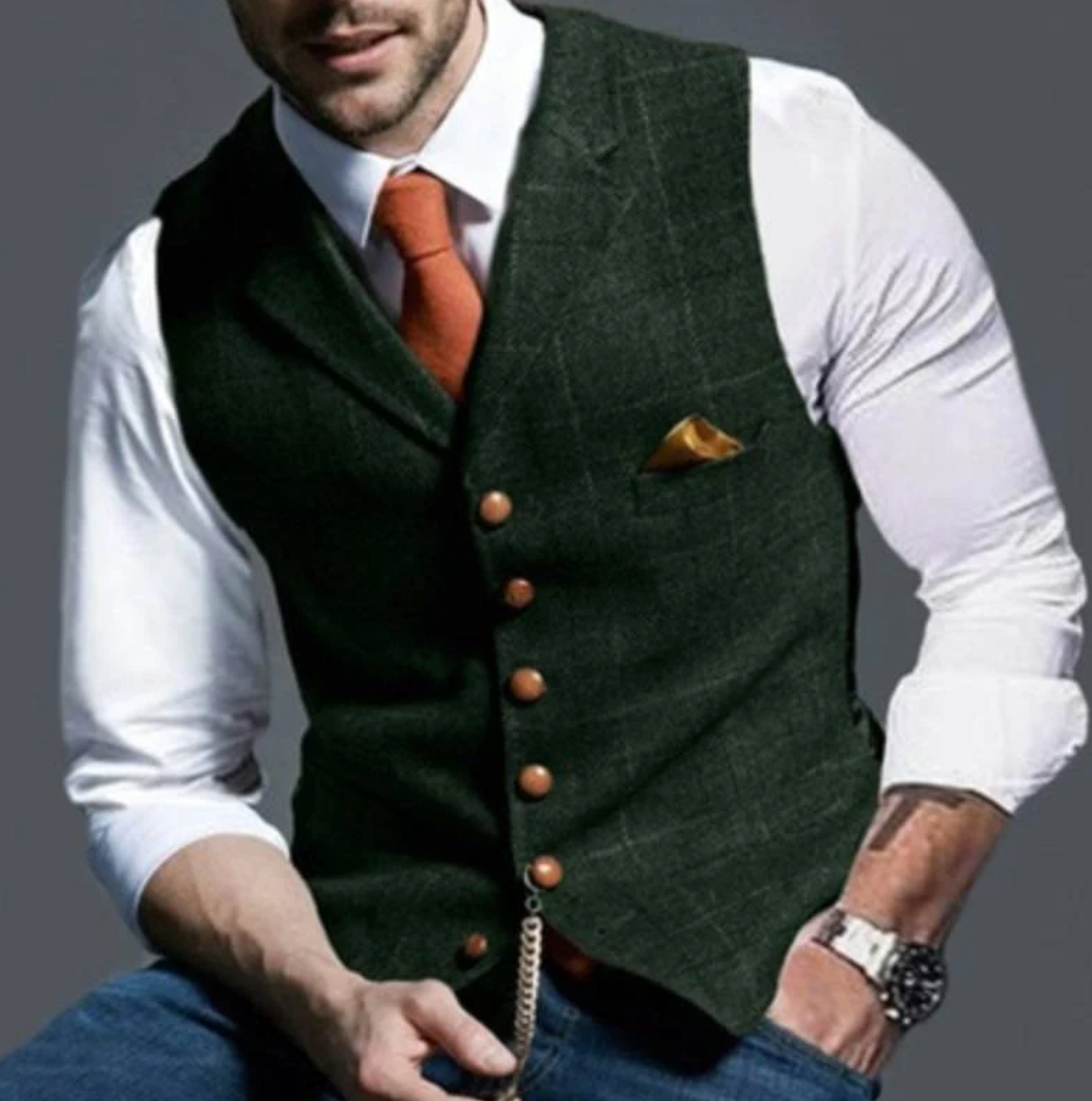 VierraSol | Chaleco de Tweed para Hombre con Botones Frontales
