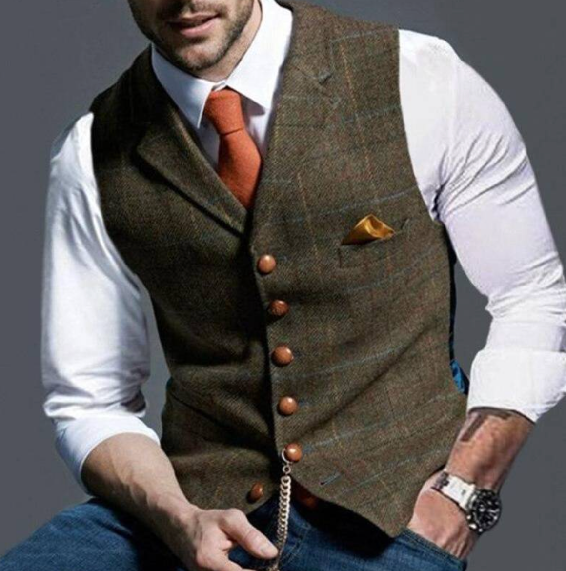 VierraSol | Chaleco de Tweed para Hombre con Botones Frontales