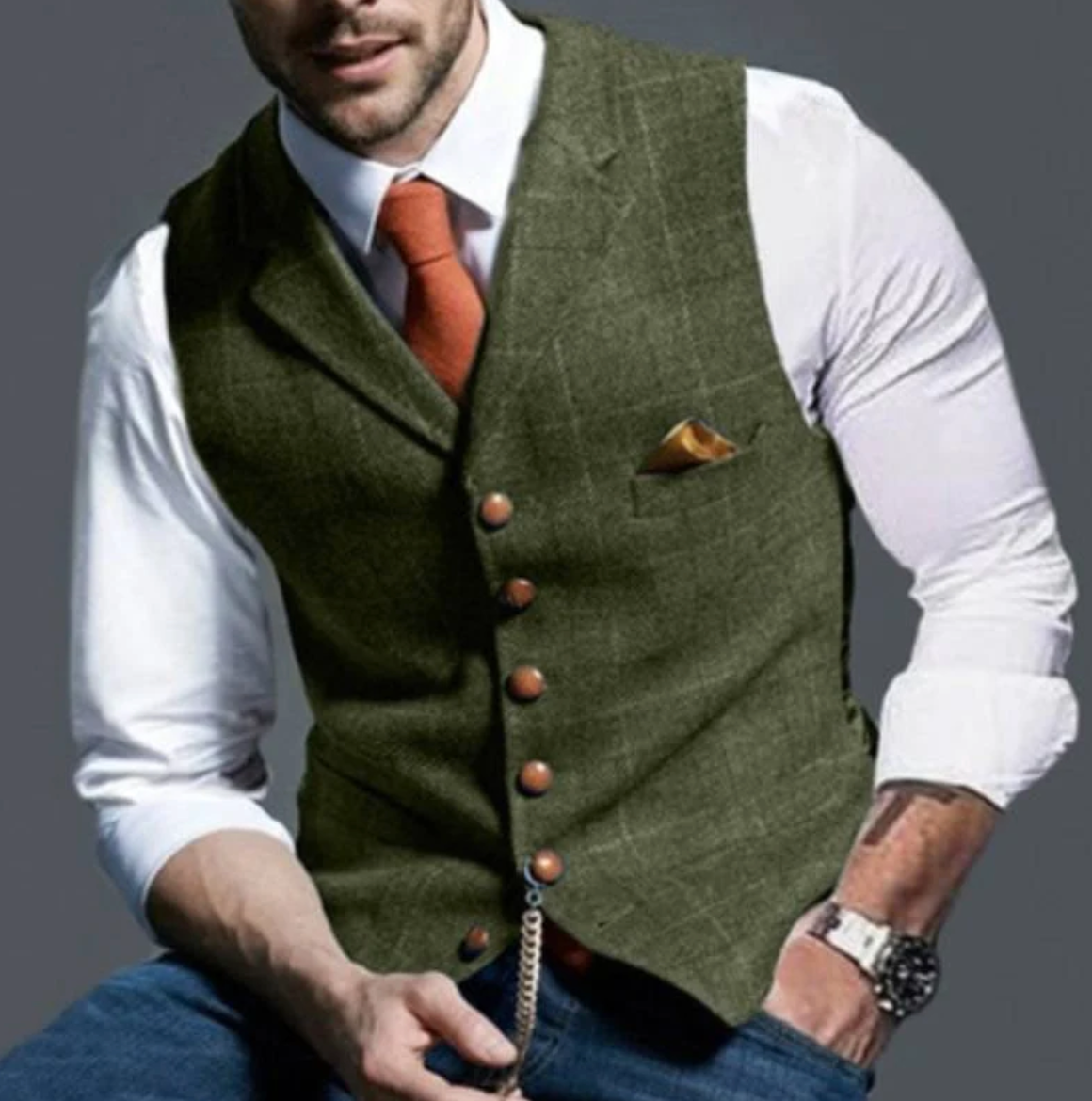 VierraSol | Chaleco de Tweed para Hombre con Botones Frontales