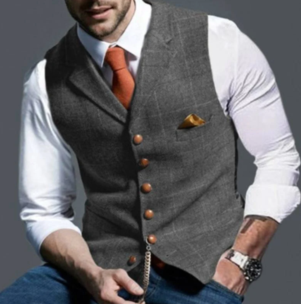 VierraSol | Chaleco de Tweed para Hombre con Botones Frontales