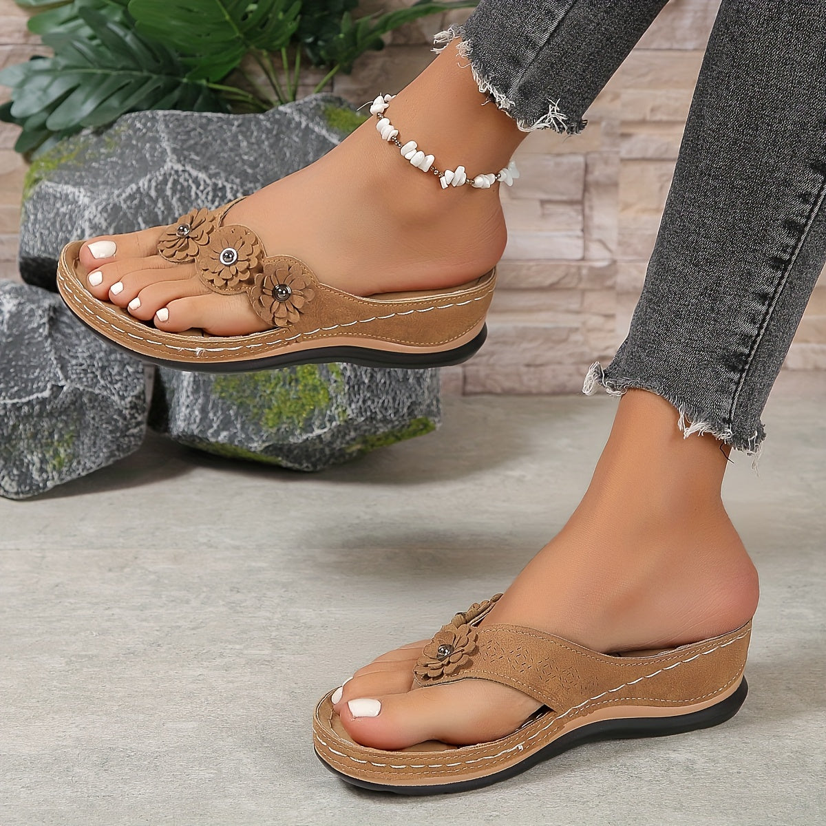 VierraSol | Chanclas ortopédicas para mujeres con detalle de flor