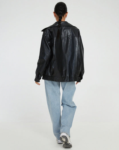 VierraSol | Chaqueta Bomber de Cuero Sintético Oversized para Mujeres