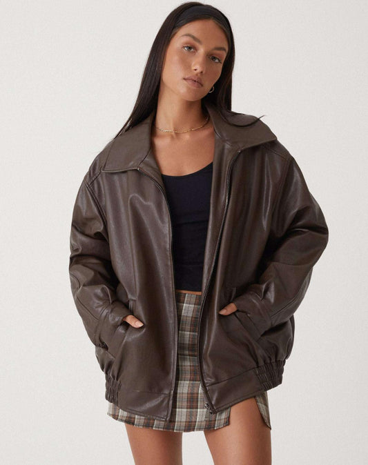 VierraSol | Chaqueta Bomber de Cuero Sintético Oversized para Mujeres
