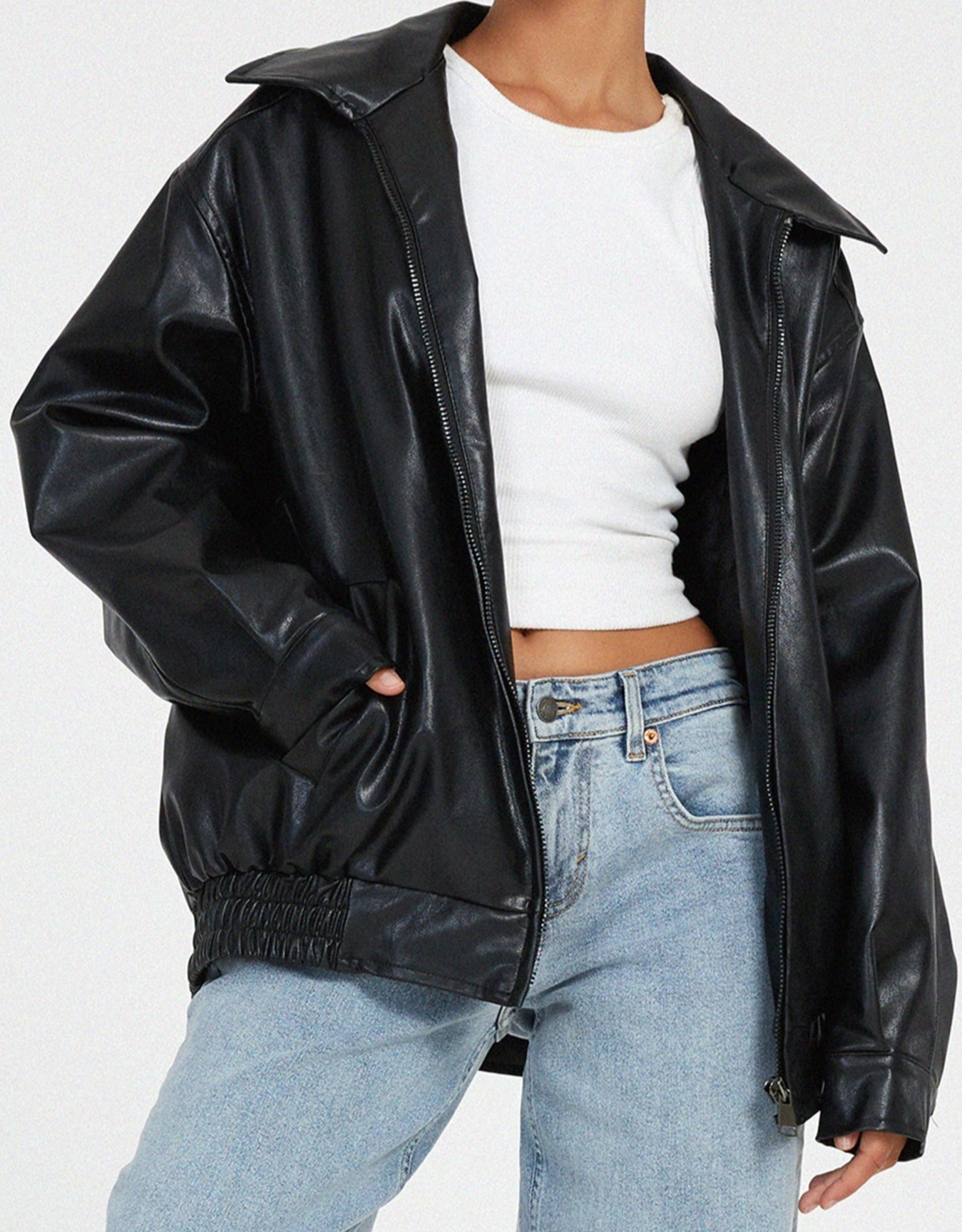 VierraSol | Chaqueta Bomber de Cuero Sintético Oversized para Mujeres