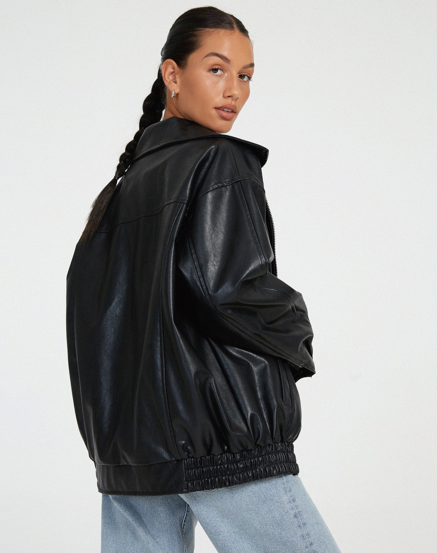VierraSol | Chaqueta Bomber de Cuero Sintético Oversized para Mujeres