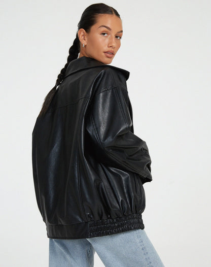 VierraSol | Chaqueta Bomber de Cuero Sintético Oversized para Mujeres