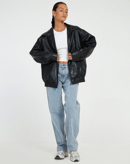 VierraSol | Chaqueta Bomber de Cuero Sintético Oversized para Mujeres