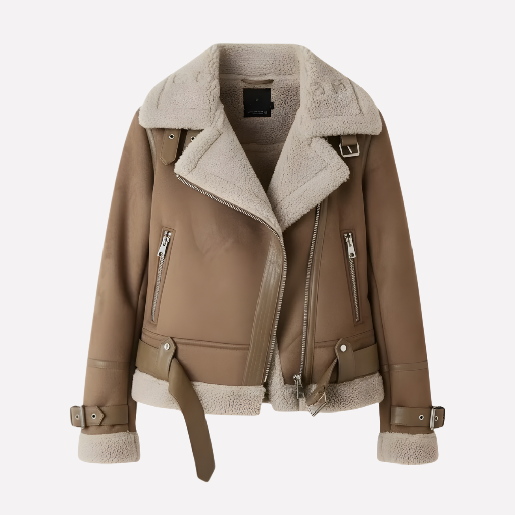 VierraSol | Chaqueta de Aviador para Mujeres con Cuello de Piel y Cinturón