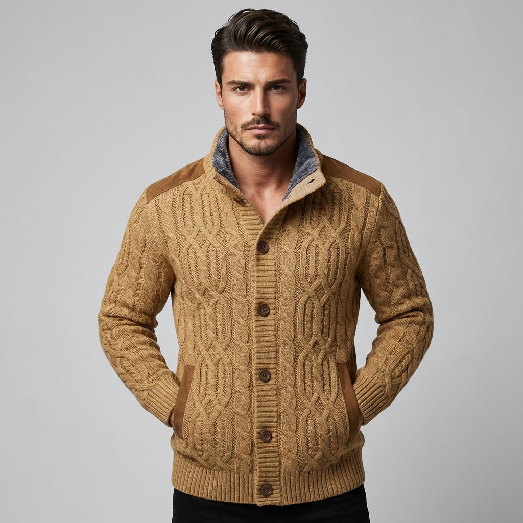 VierraSol | Chaqueta de Cárdigan de Punto para Hombre con Forro de Sherpa