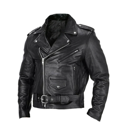 VierraSol | Chaqueta de Cuero para Hombre con Cremallera Diagonal y Cinturón