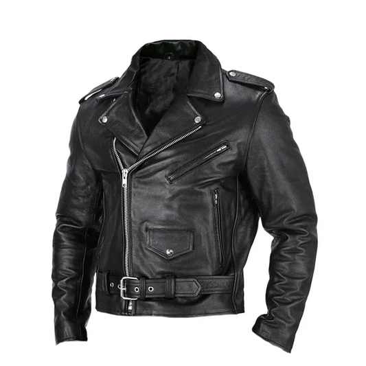 VierraSol | Chaqueta de Cuero para Hombre con Cremallera Diagonal y Cinturón