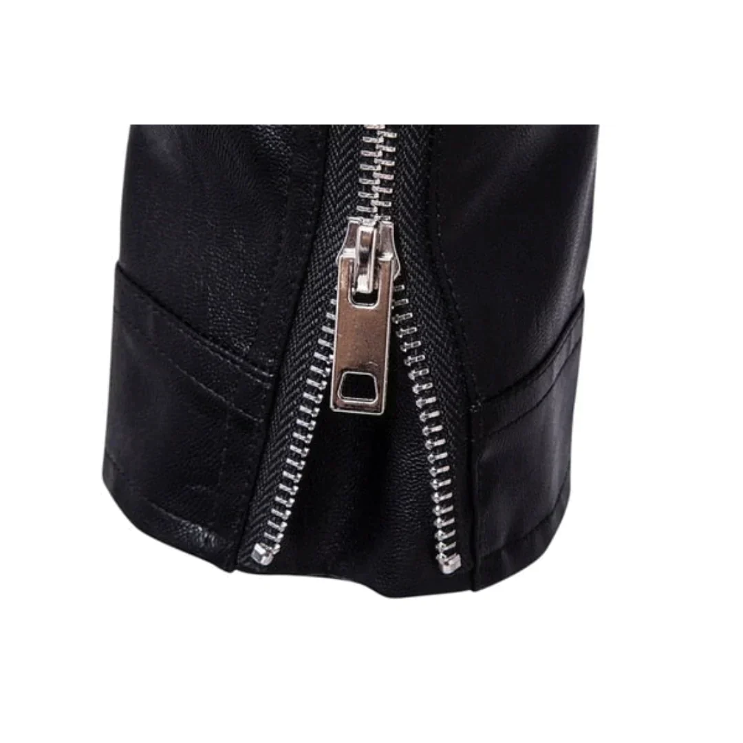 VierraSol | Chaqueta de Cuero para Hombre con Cremallera Diagonal y Cinturón