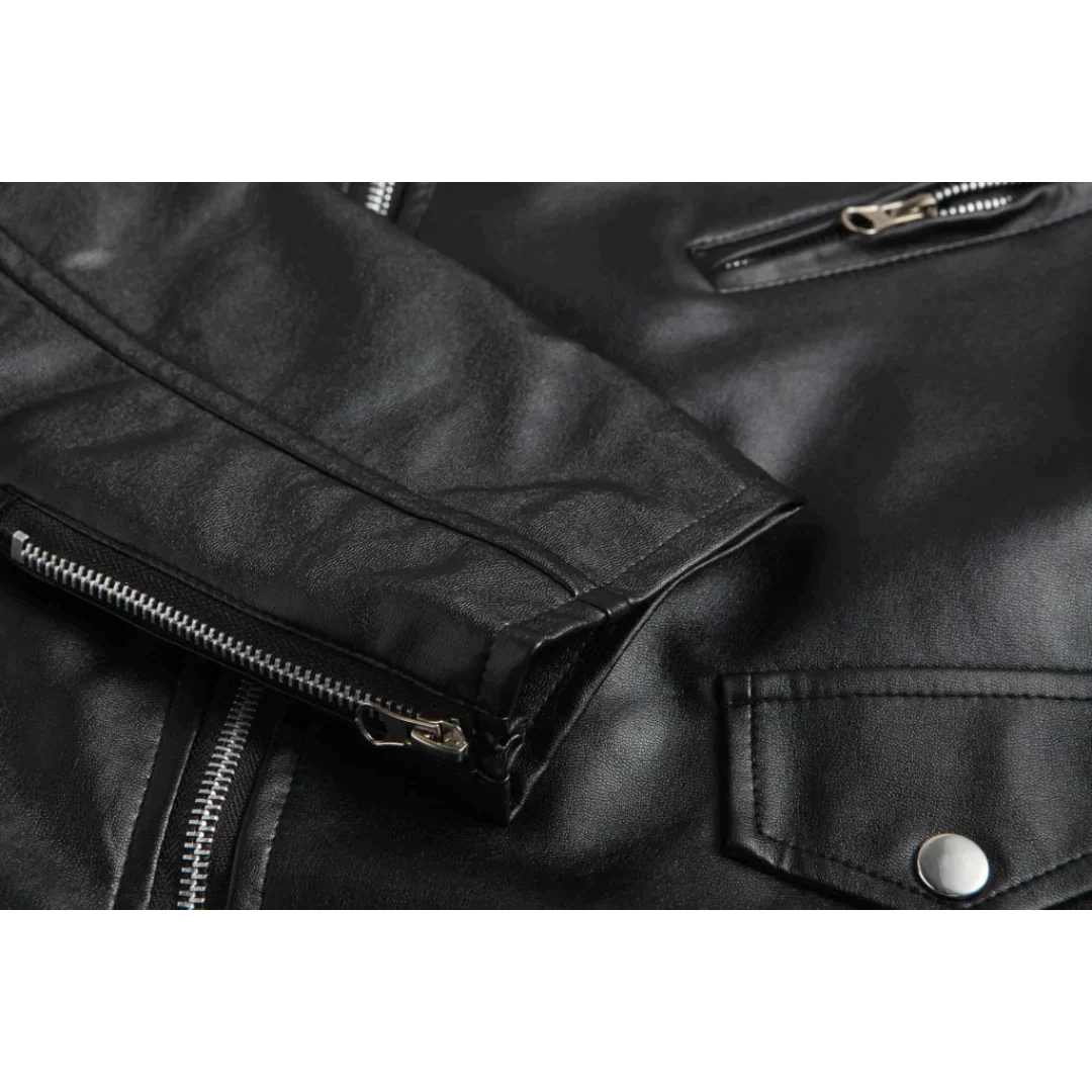 VierraSol | Chaqueta de Cuero para Hombre con Cremallera Diagonal y Cinturón