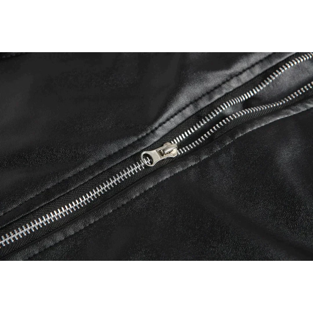 VierraSol | Chaqueta de Cuero para Hombre con Cremallera Diagonal y Cinturón