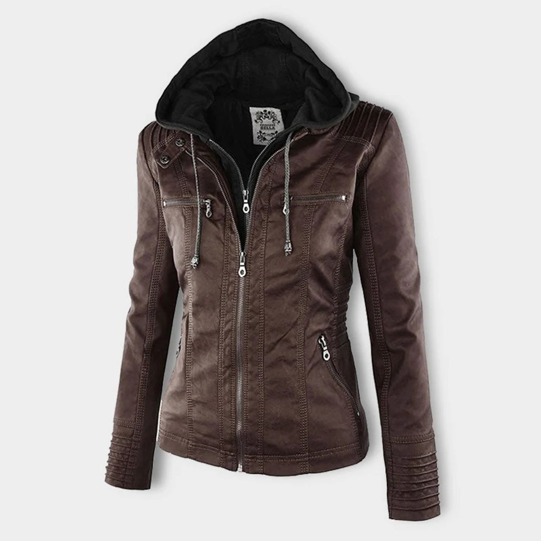VierraSol - Chaqueta de Cuero para Mujer con Capucha