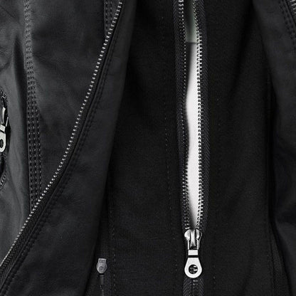 VierraSol - Chaqueta de Cuero para Mujer con Capucha