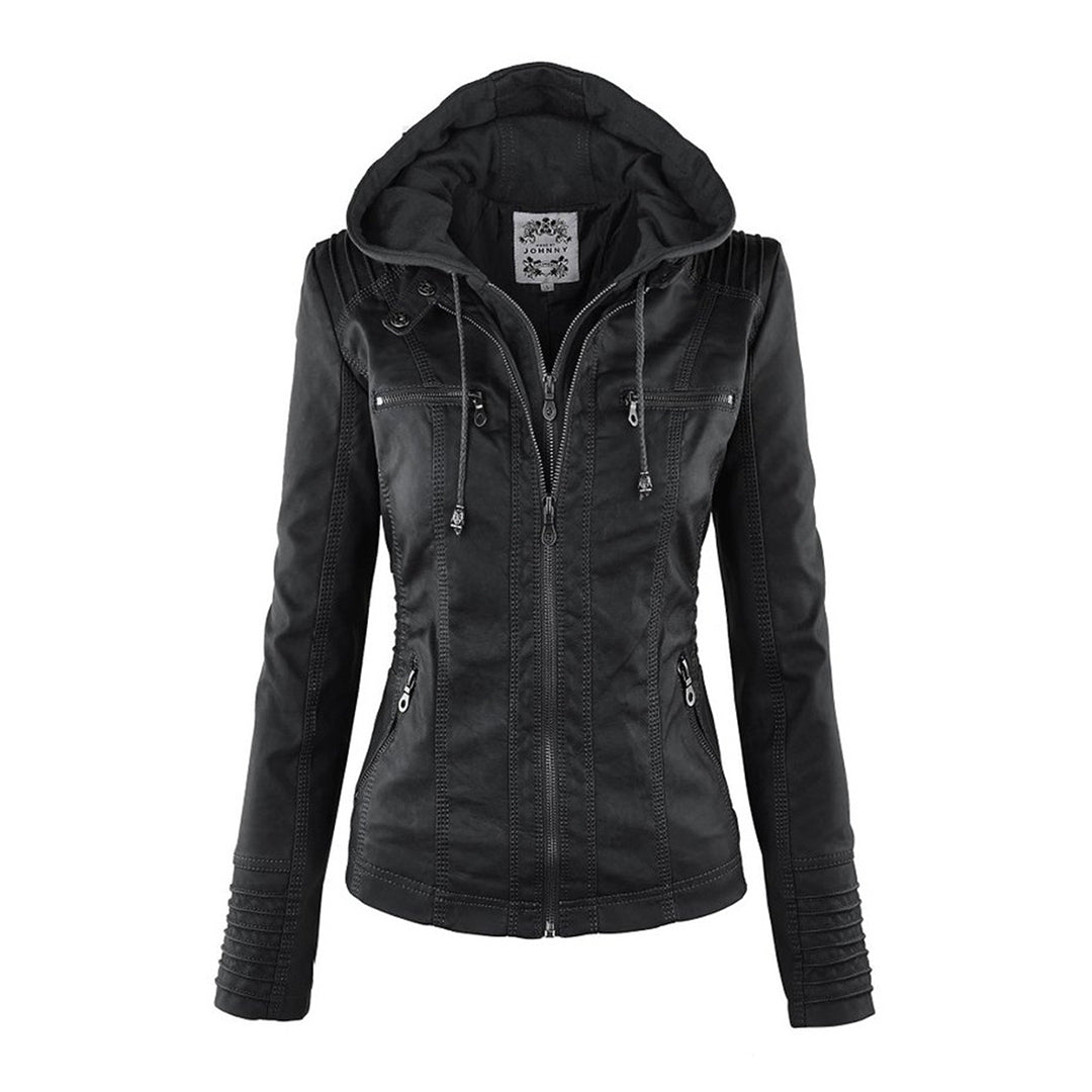 VierraSol - Chaqueta de Cuero para Mujer con Capucha