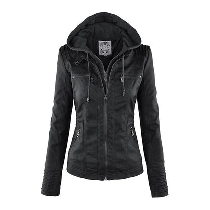 VierraSol - Chaqueta de Cuero para Mujer con Capucha