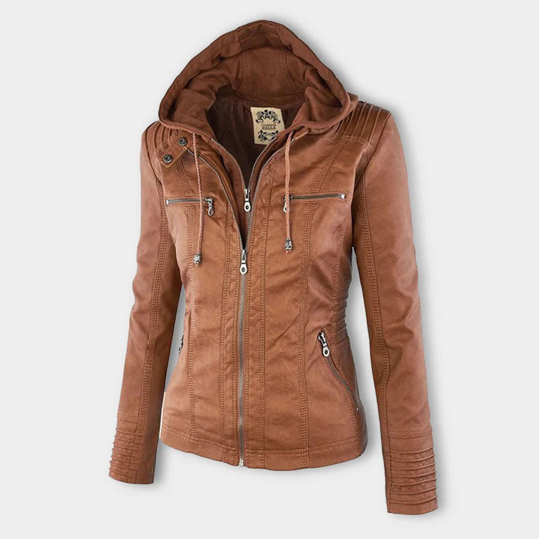 VierraSol - Chaqueta de Cuero para Mujer con Capucha
