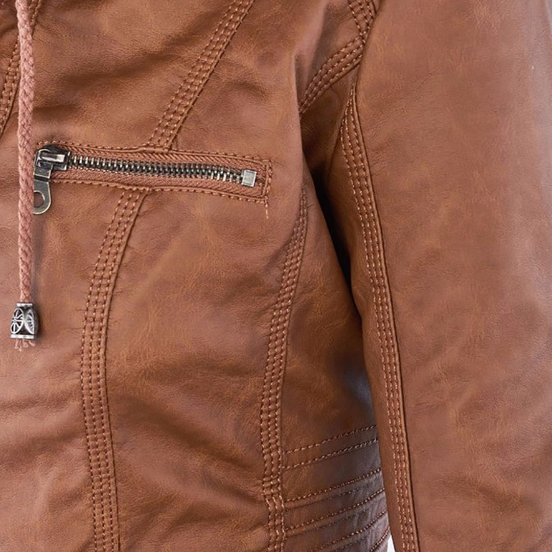 VierraSol - Chaqueta de Cuero para Mujer con Capucha