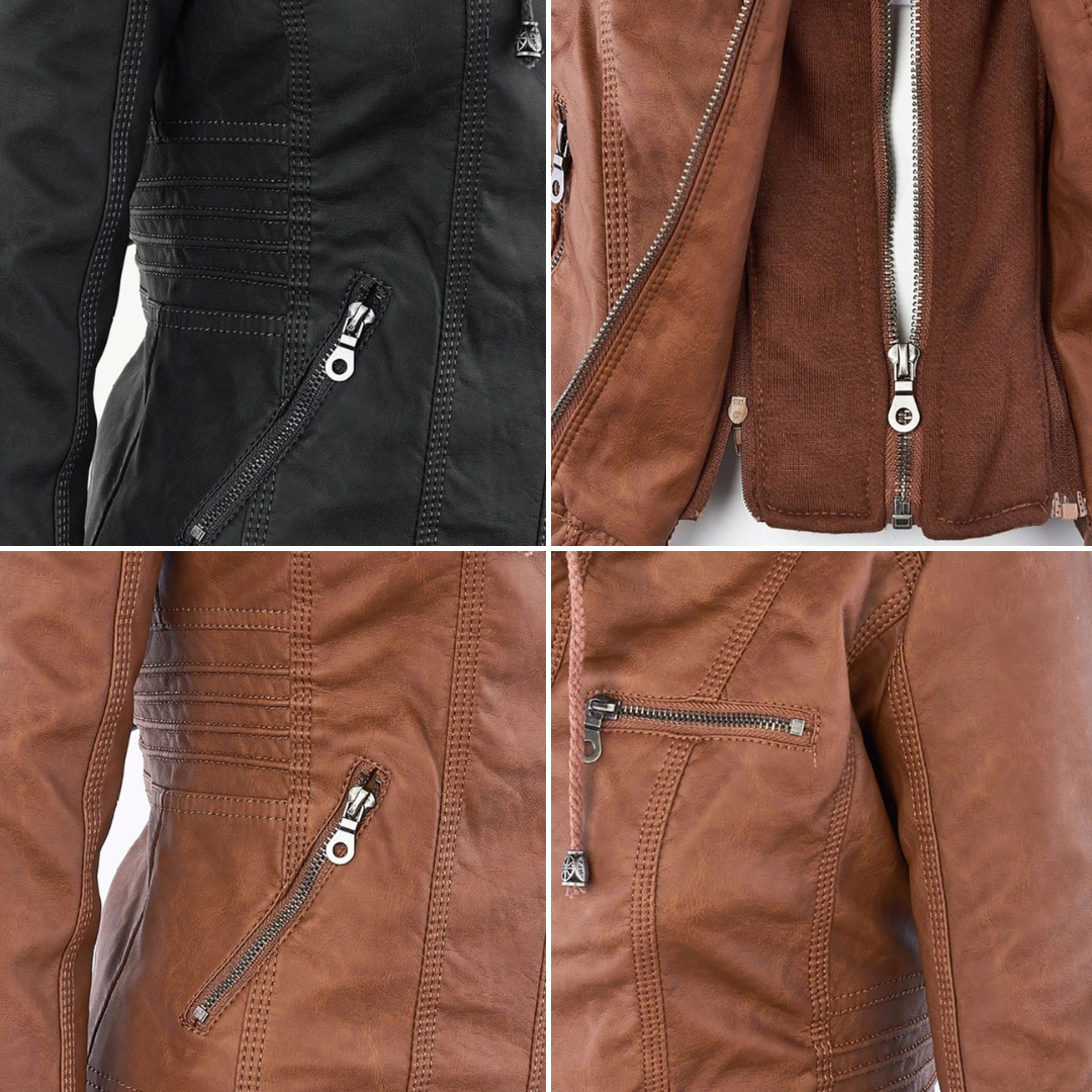 VierraSol - Chaqueta de Cuero para Mujer con Capucha