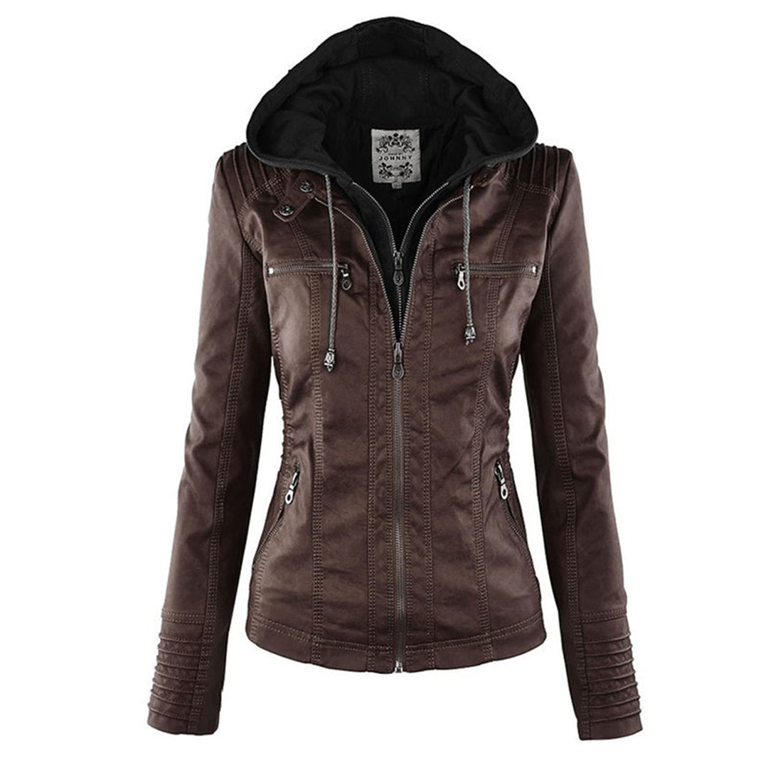 VierraSol - Chaqueta de Cuero para Mujer con Capucha