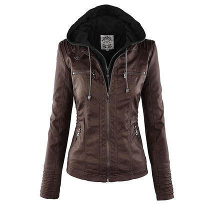 VierraSol - Chaqueta de Cuero para Mujer con Capucha