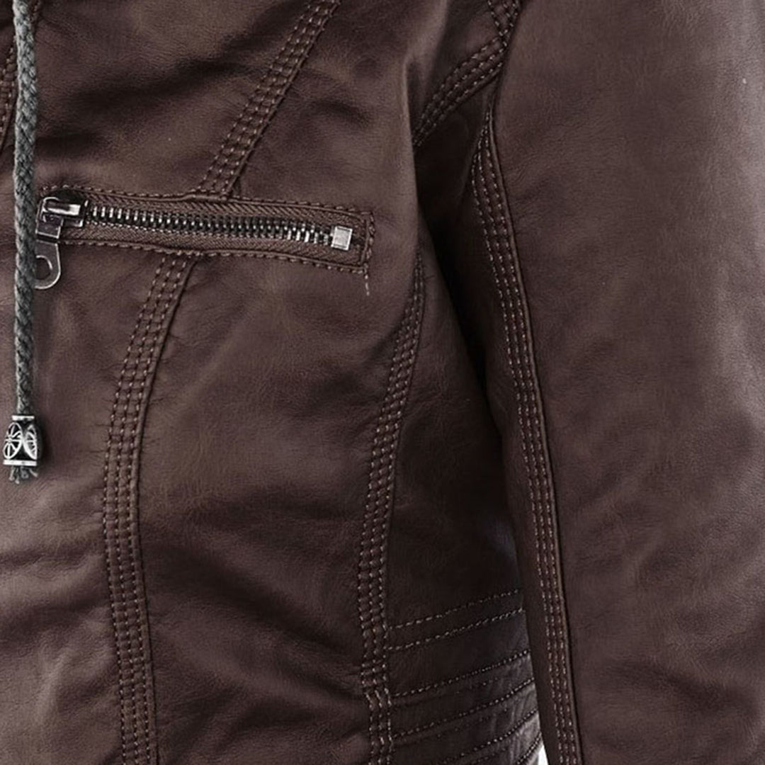 VierraSol - Chaqueta de Cuero para Mujer con Capucha