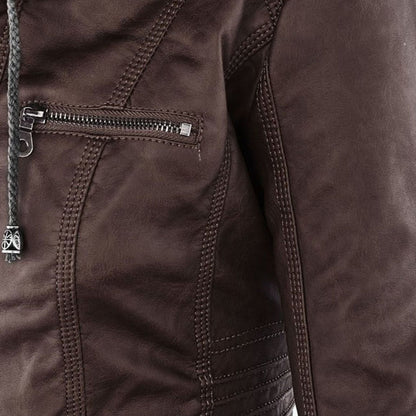 VierraSol - Chaqueta de Cuero para Mujer con Capucha