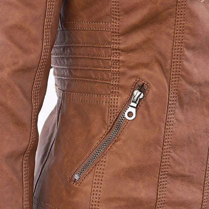 VierraSol - Chaqueta de Cuero para Mujer con Capucha